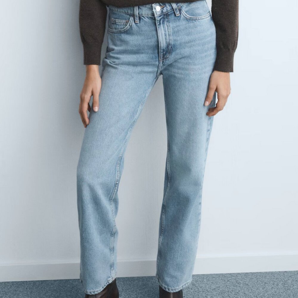 Mango Matilda Light Wash Straight Mid-Rise Jeans Size 2